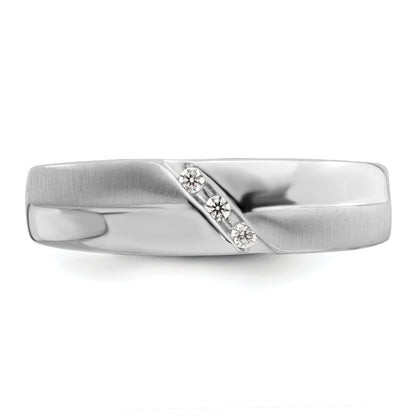 14K White Gold 3 Stone Satin And Polished 1/20 Carat Diamond Complete Men'S Band
