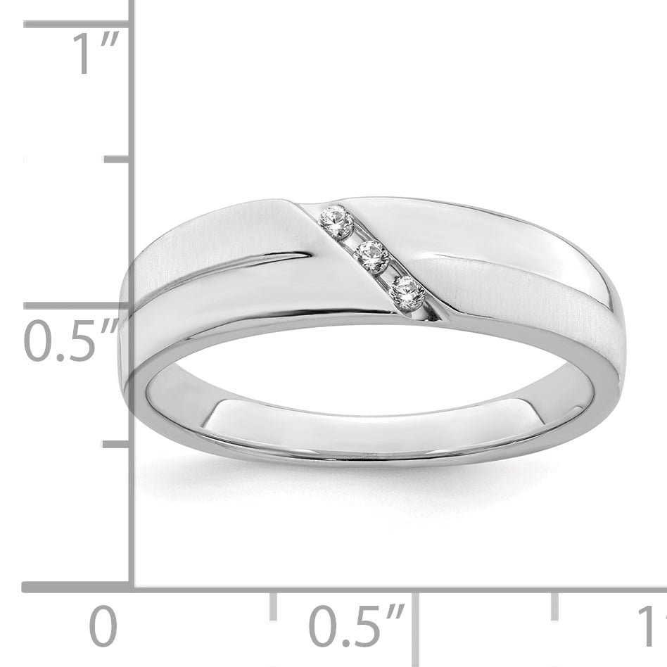 14K White Gold 3 Stone Satin And Polished 1/20 Carat Diamond Complete Men'S Band