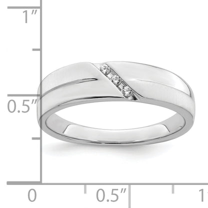 14K White Gold 3 Stone Satin And Polished 1/20 Carat Diamond Complete Men'S Band