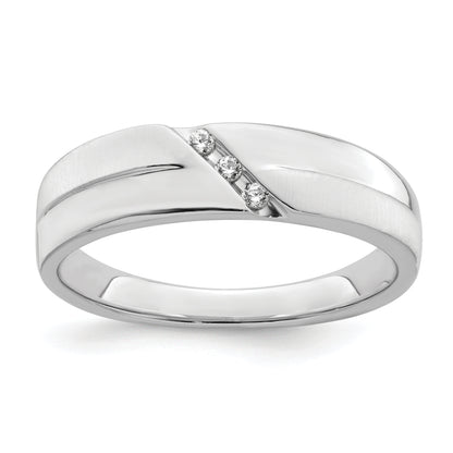 14K White Gold 3 Stone Satin And Polished 1/20 Carat Diamond Complete Men'S Band