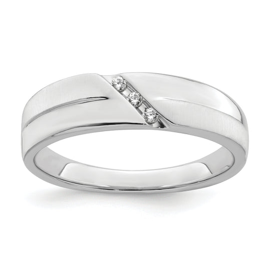 14K White Gold 3 Stone Satin And Polished 1/20 Carat Diamond Complete Men'S Band