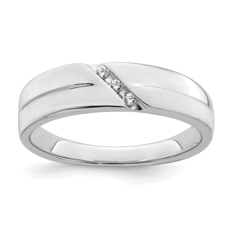 14K White Gold 3 Stone Satin And Polished 1/20 Carat Diamond Complete Men'S Band