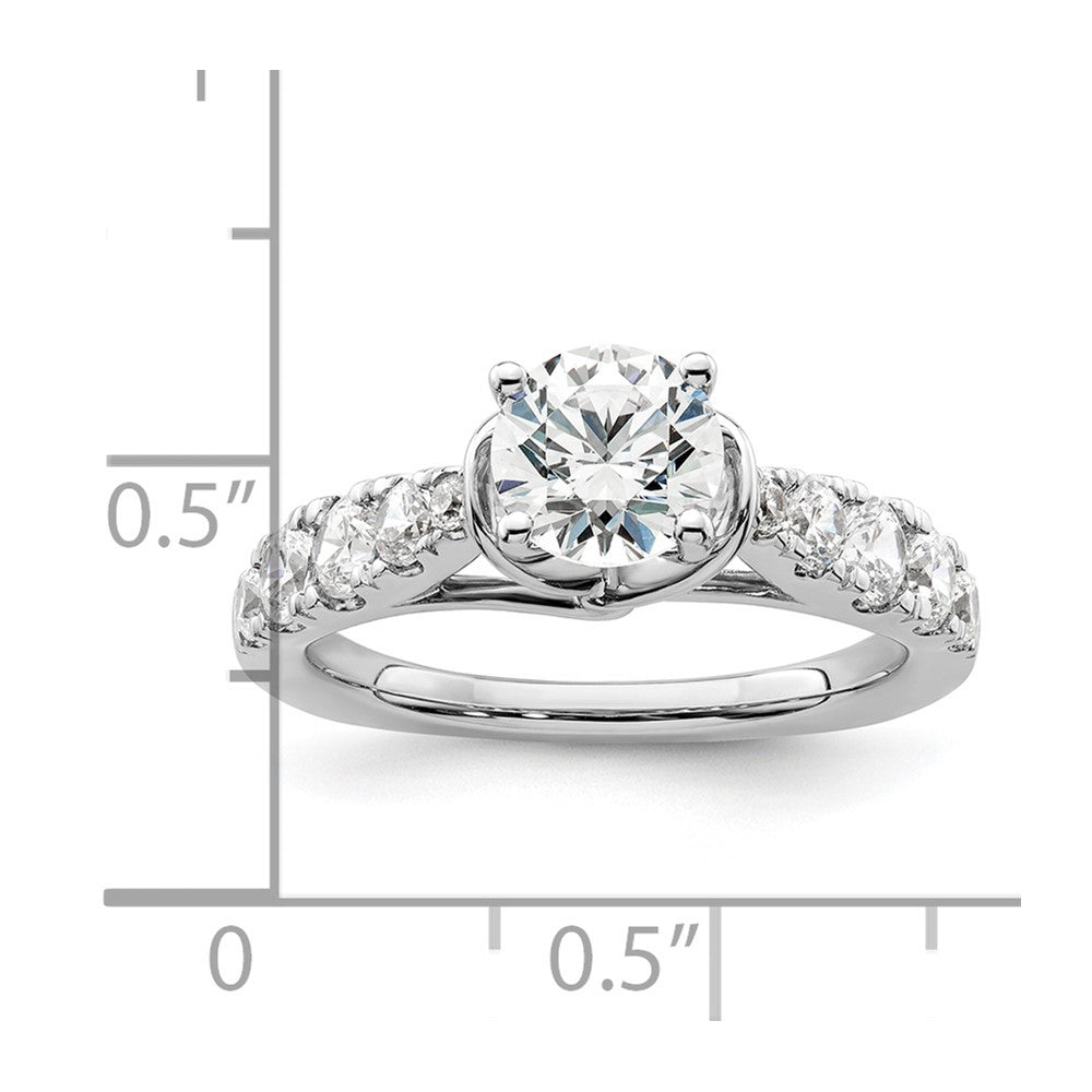 14k White Gold 3/4 Ct. Lab Grown Diamond VS/SI+ G+ 1 Ct. Center Round Semi Mount Shared Prong Engagement Ring