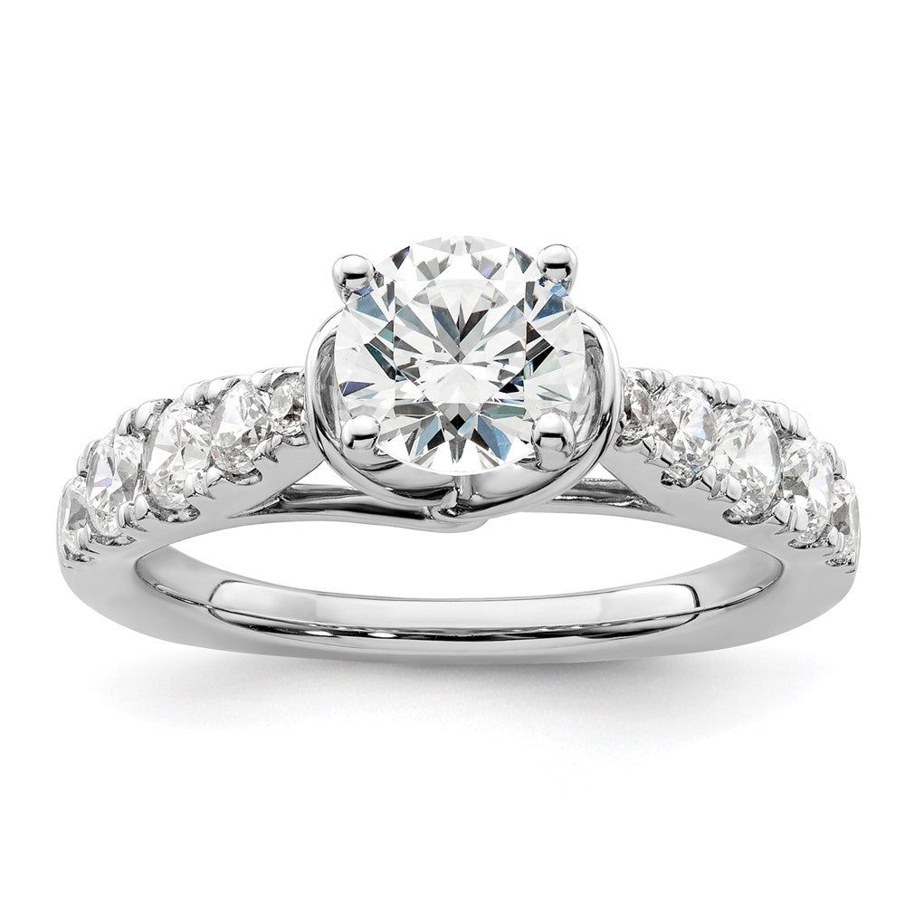 14k White Gold 3/4 Ct. Lab Grown Diamond VS/SI+ G+ 1 Ct. Center Round Semi Mount Shared Prong Engagement Ring