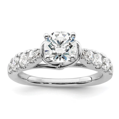 14k White Gold 3/4 Ct. Lab Grown Diamond VS/SI+ G+ 1 Ct. Center Round Semi Mount Shared Prong Engagement Ring