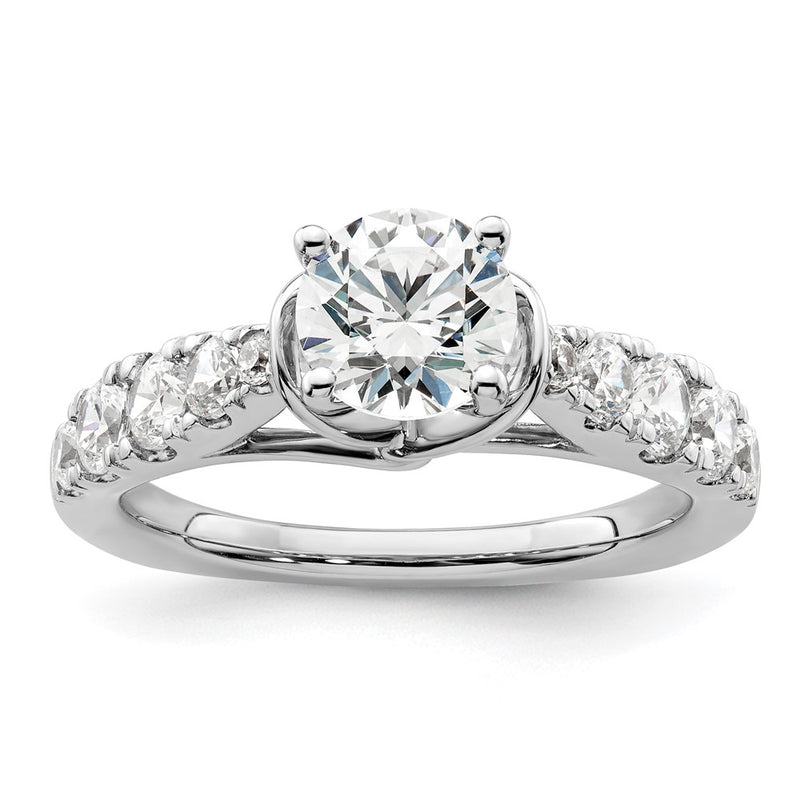 14k White Gold 3/4 Ct. Lab Grown Diamond VS/SI+ G+ 1 Ct. Center Round Semi Mount Shared Prong Engagement Ring