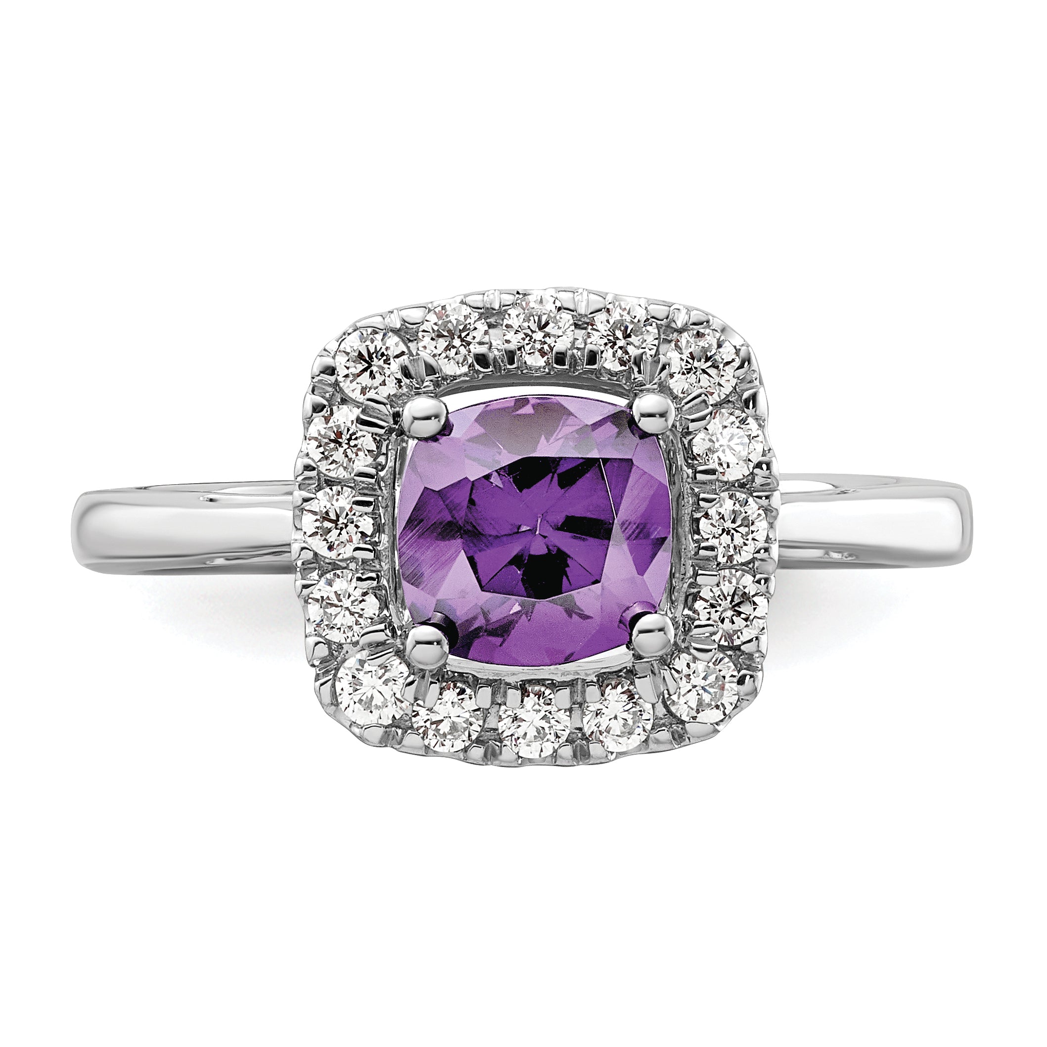 14k White Gold 1/4 Ct. Lab Grown Diamond VS/SI+ G+ February Birthstone Amethyst Halo Ring