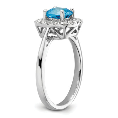 14k White Gold 1/4 Ct. Lab Grown Diamond VS/SI+ G+ December Birthstone Blue Topaz Halo Ring