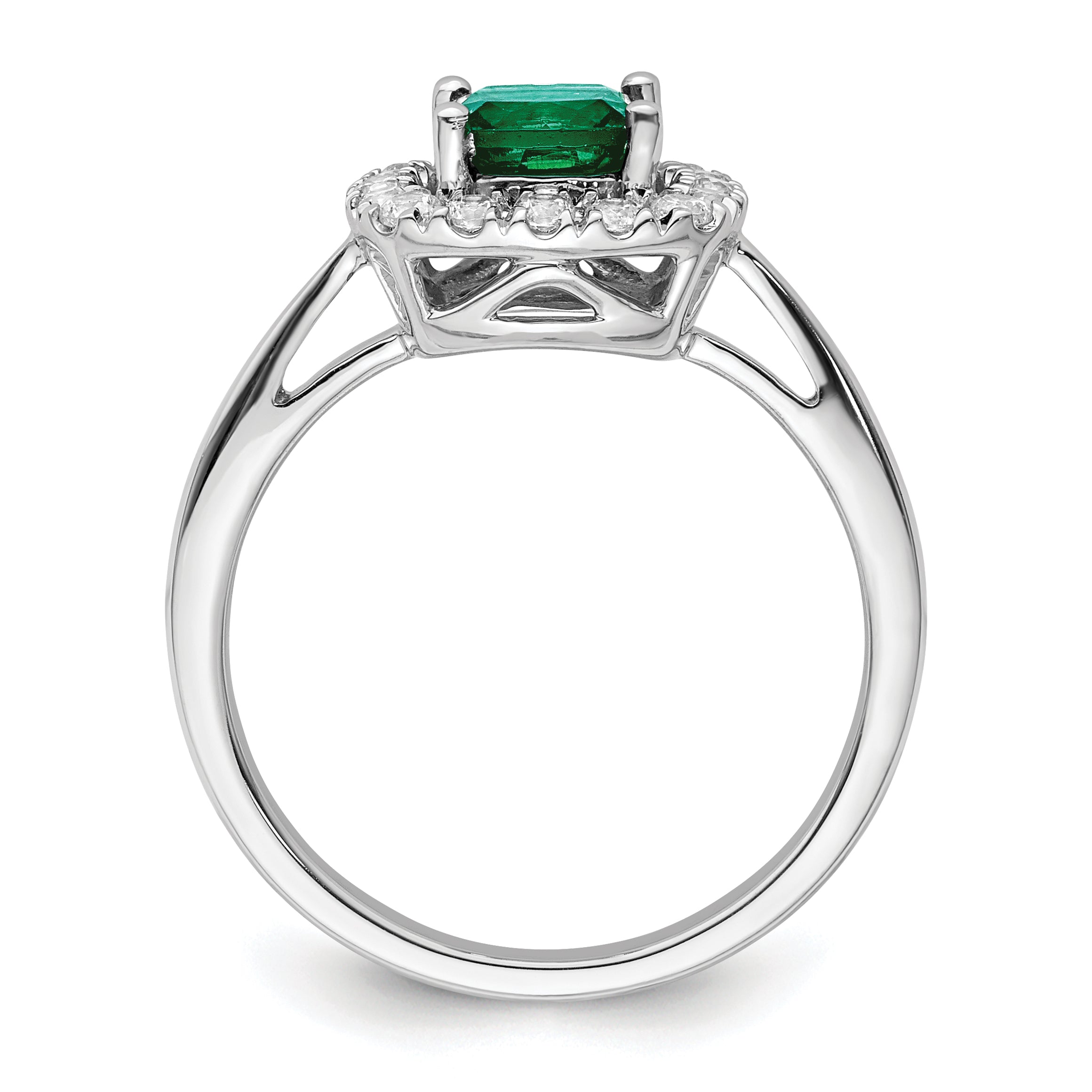 14k White Gold 1/4 Ct. Lab Grown Diamond VS/SI+ G+ May Birthstone Lab Created Emerald Halo Ring