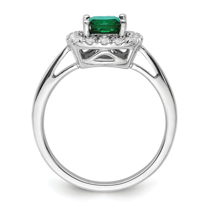 14k White Gold 1/4 Ct. Lab Grown Diamond VS/SI+ G+ May Birthstone Lab Created Emerald Halo Ring