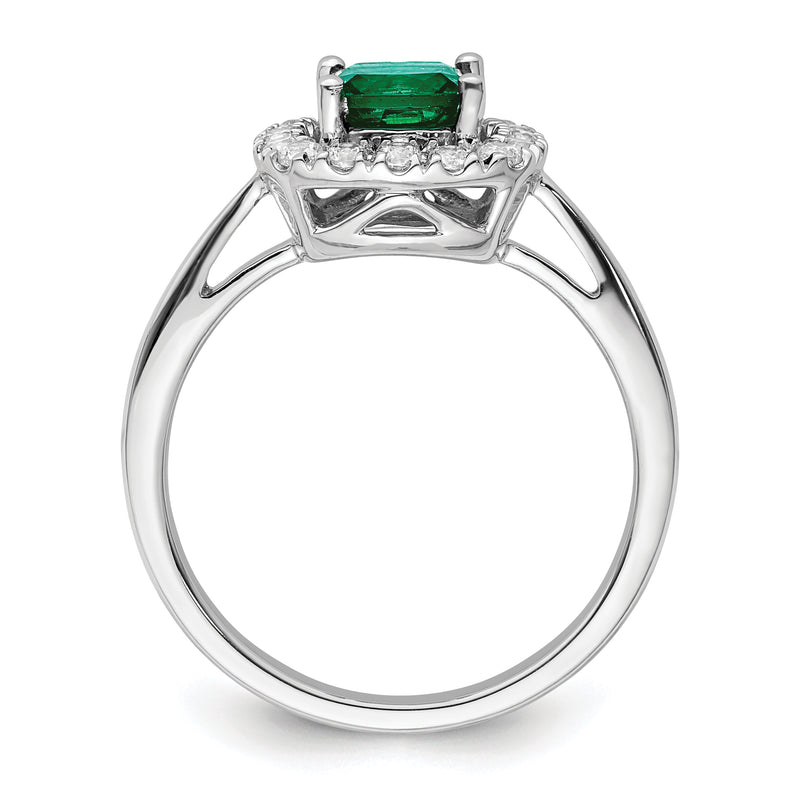 14k White Gold 1/4 Ct. Lab Grown Diamond VS/SI+ G+ May Birthstone Lab Created Emerald Halo Ring