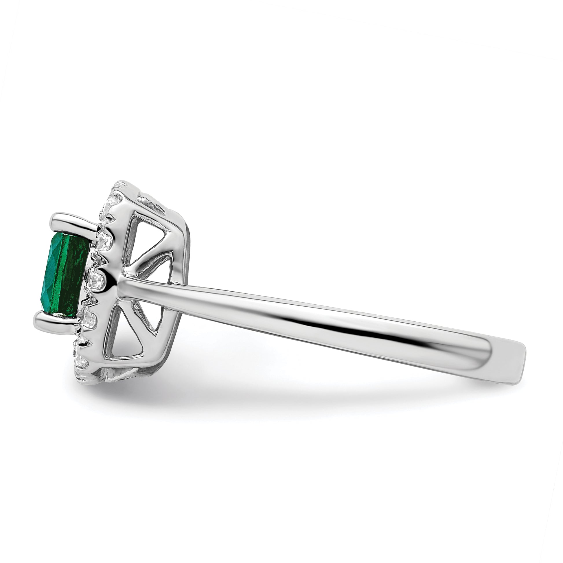 14k White Gold 1/4 Ct. Lab Grown Diamond VS/SI+ G+ May Birthstone Lab Created Emerald Halo Ring