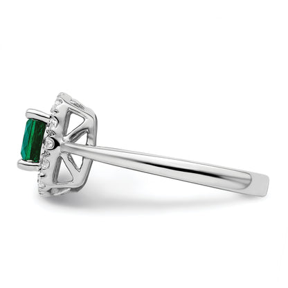 14k White Gold 1/4 Ct. Lab Grown Diamond VS/SI+ G+ May Birthstone Lab Created Emerald Halo Ring