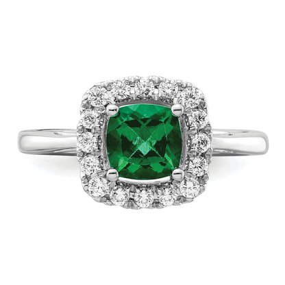 14k White Gold 1/4 Ct. Lab Grown Diamond VS/SI+ G+ May Birthstone Lab Created Emerald Halo Ring