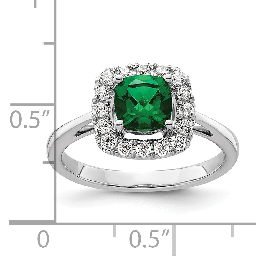 14k White Gold 1/4 Ct. Lab Grown Diamond VS/SI+ G+ May Birthstone Lab Created Emerald Halo Ring