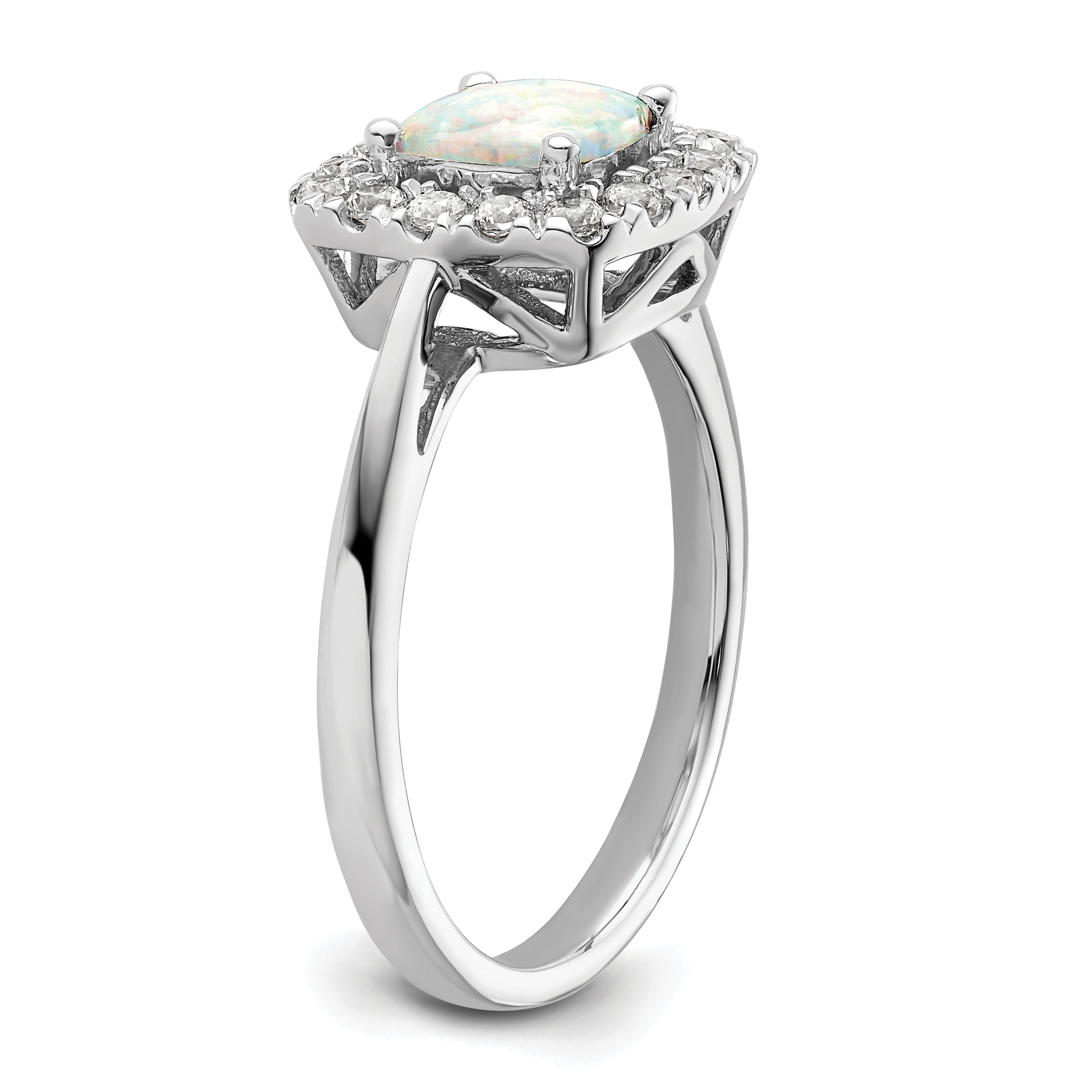 14k White Gold 1/4 Ct. Lab Grown Diamond VS/SI+ G+ October Birthstone Lab Created Opal Halo Ring