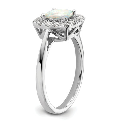14k White Gold 1/4 Ct. Lab Grown Diamond VS/SI+ G+ October Birthstone Lab Created Opal Halo Ring