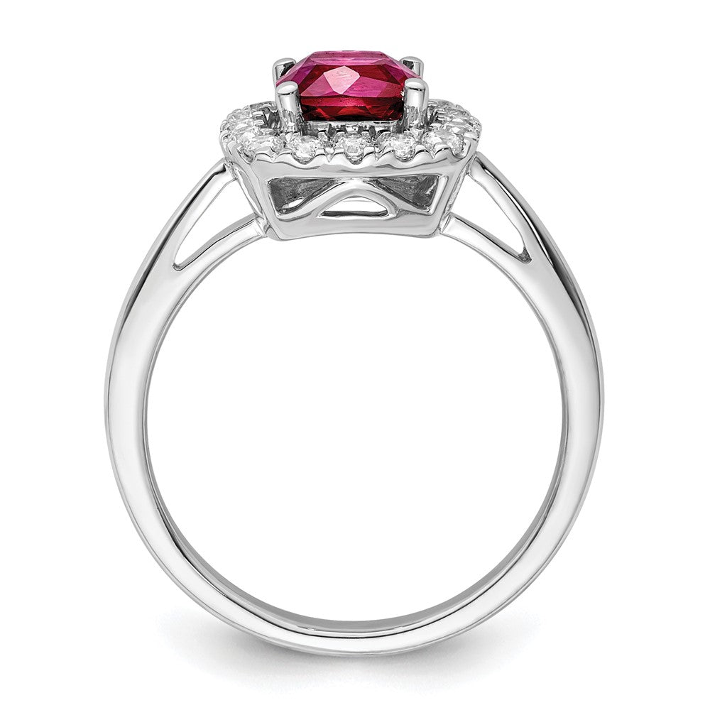 14k White Gold 1/4 Ct. Lab Grown Diamond VS/SI+ G+ July Birthstone Lab Created Ruby Halo Ring