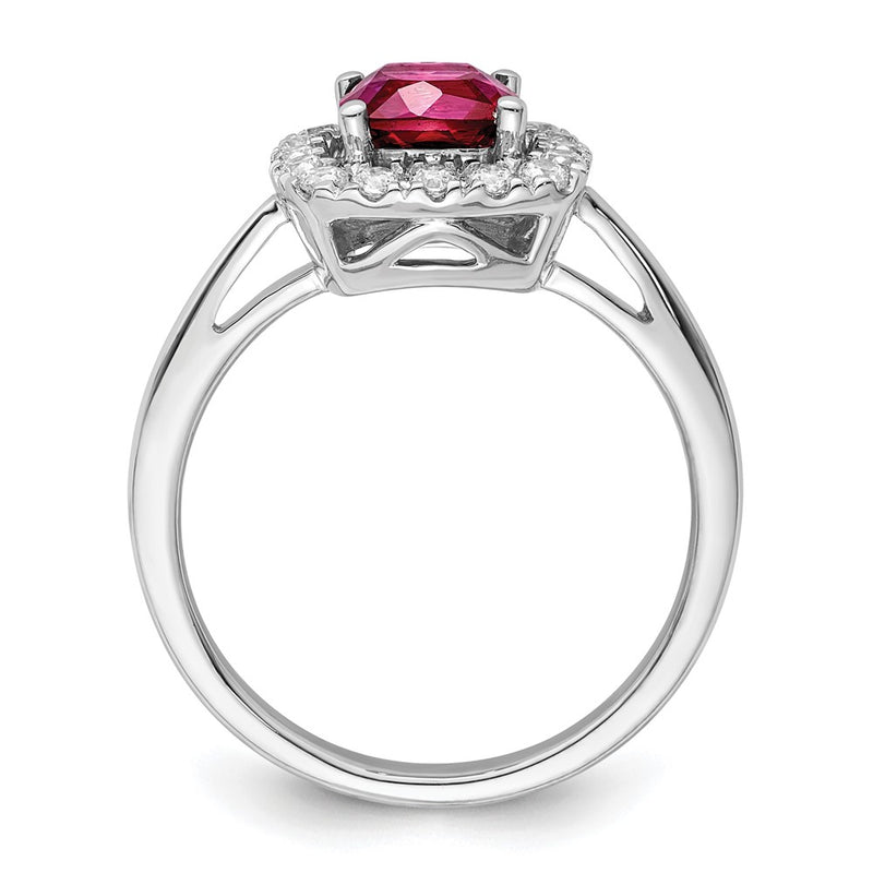 14k White Gold 1/4 Ct. Lab Grown Diamond VS/SI+ G+ July Birthstone Lab Created Ruby Halo Ring