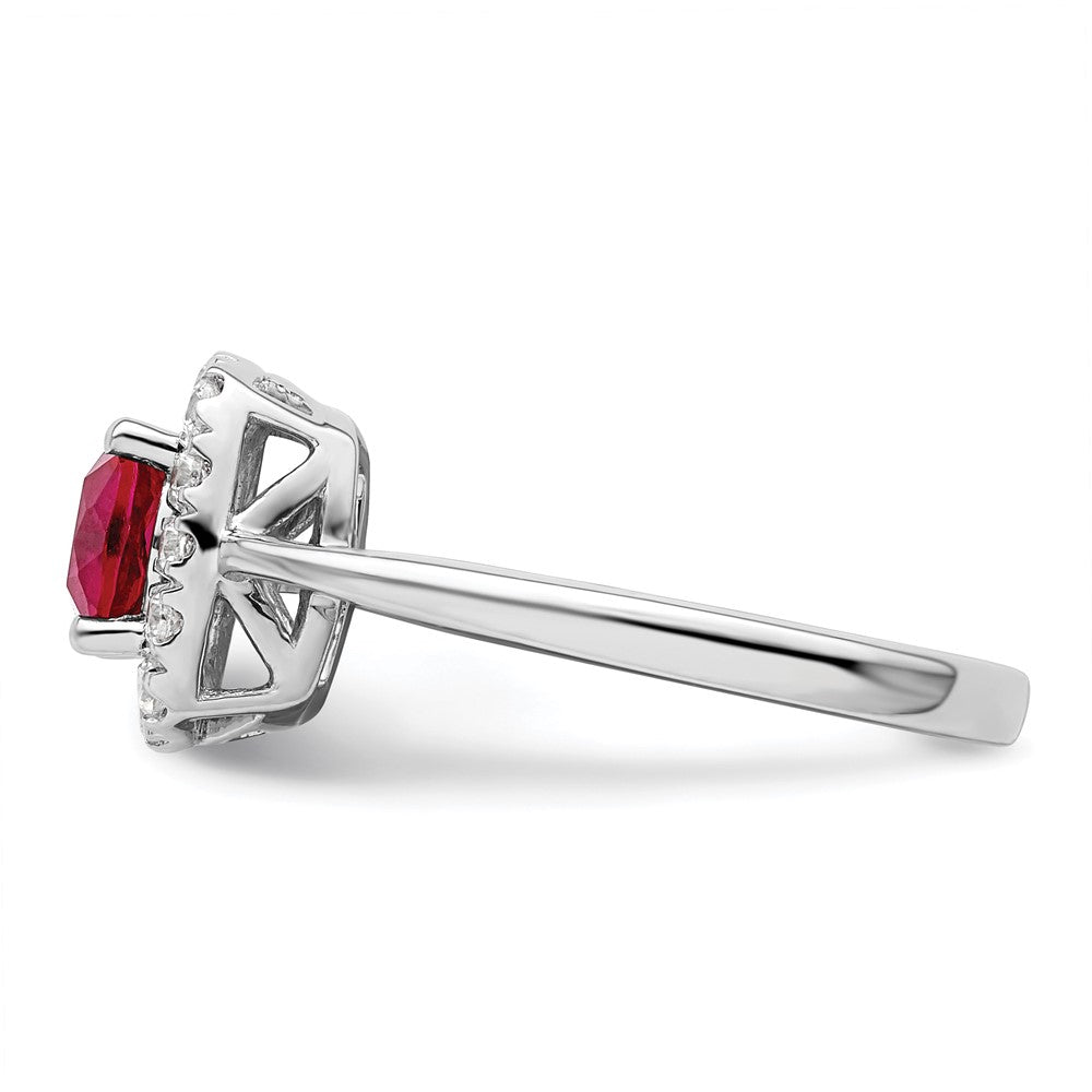 14k White Gold 1/4 Ct. Lab Grown Diamond VS/SI+ G+ July Birthstone Lab Created Ruby Halo Ring