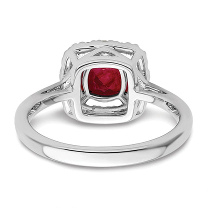 14k White Gold 1/4 Ct. Lab Grown Diamond VS/SI+ G+ July Birthstone Lab Created Ruby Halo Ring