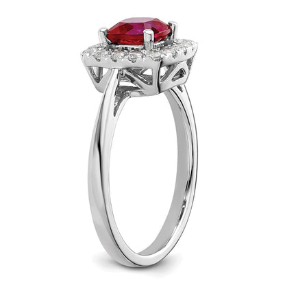14k White Gold 1/4 Ct. Lab Grown Diamond VS/SI+ G+ July Birthstone Lab Created Ruby Halo Ring