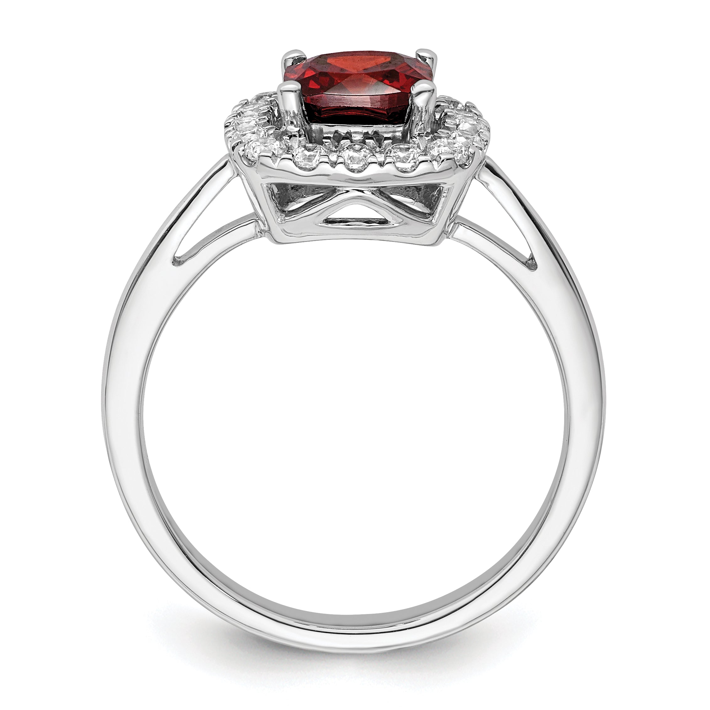 14k White Gold 1/4 Ct. Lab Grown Diamond VS/SI+ G+ January Birthstone Garnet Halo Ring