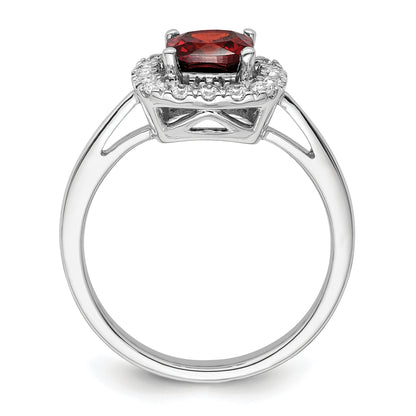 14k White Gold 1/4 Ct. Lab Grown Diamond VS/SI+ G+ January Birthstone Garnet Halo Ring