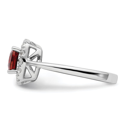 14k White Gold 1/4 Ct. Lab Grown Diamond VS/SI+ G+ January Birthstone Garnet Halo Ring