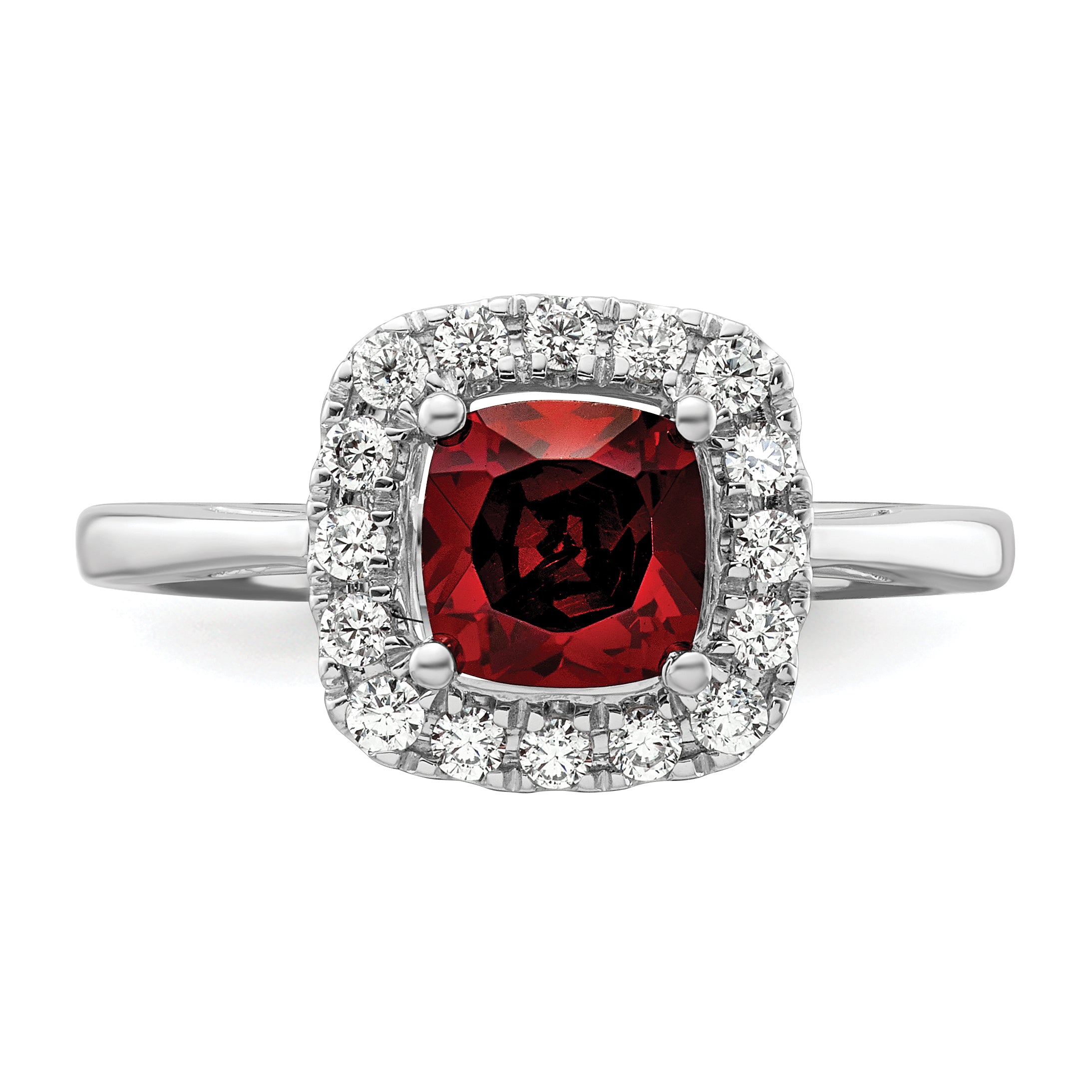 14k White Gold 1/4 Ct. Lab Grown Diamond VS/SI+ G+ January Birthstone Garnet Halo Ring