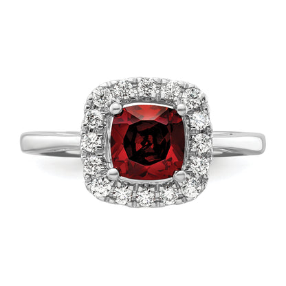 14k White Gold 1/4 Ct. Lab Grown Diamond VS/SI+ G+ January Birthstone Garnet Halo Ring