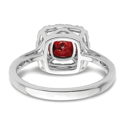 14k White Gold 1/4 Ct. Lab Grown Diamond VS/SI+ G+ January Birthstone Garnet Halo Ring