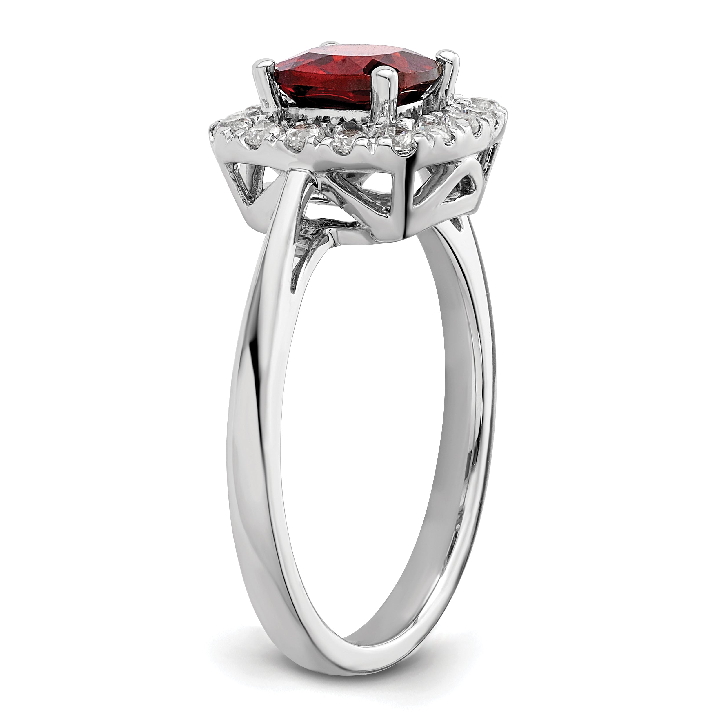 14k White Gold 1/4 Ct. Lab Grown Diamond VS/SI+ G+ January Birthstone Garnet Halo Ring
