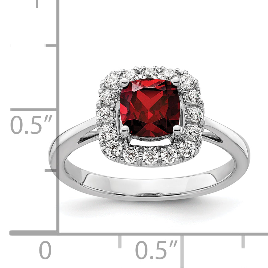 14k White Gold 1/4 Ct. Lab Grown Diamond VS/SI+ G+ January Birthstone Garnet Halo Ring
