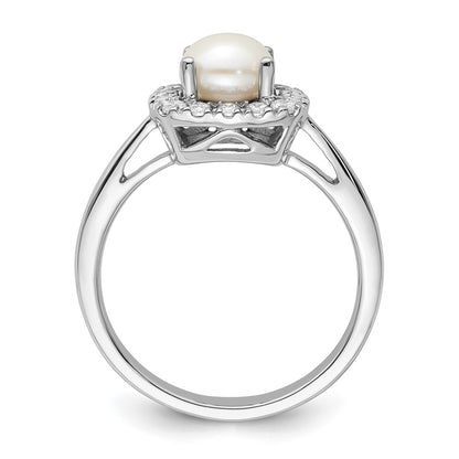 14k White Gold 1/4 Ct. Lab Grown Diamond VS/SI+ G+ June Birthstone Freshwater Cultered Pearl Halo Ring
