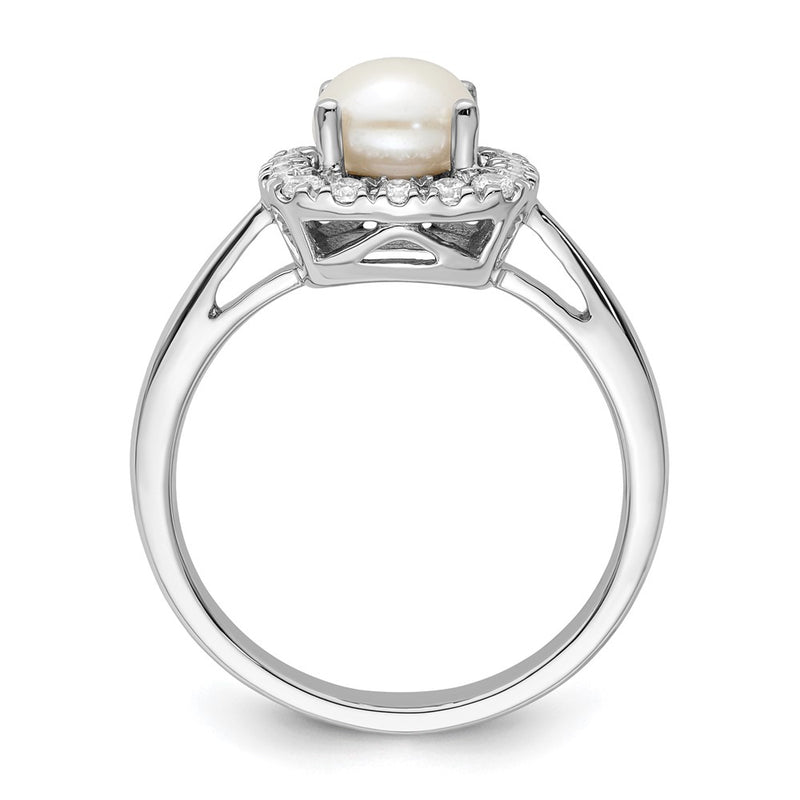 14k White Gold 1/4 Ct. Lab Grown Diamond VS/SI+ G+ June Birthstone Freshwater Cultered Pearl Halo Ring