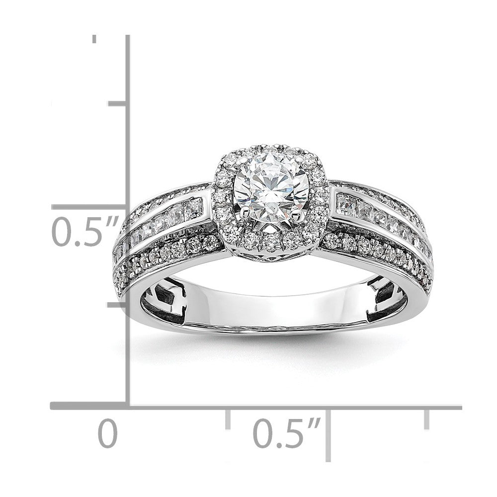 14k White Gold 5/8 Ct. Lab Grown Diamond VS/SI+ G+ 1/2 Ct. Center Round Halo Engagement Ring