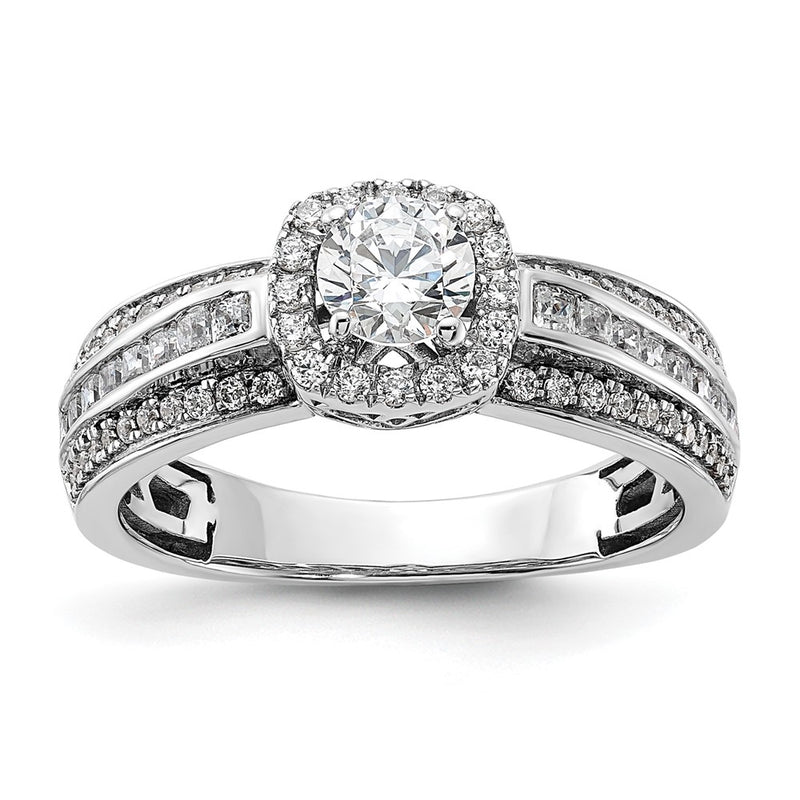 14k White Gold 5/8 Ct. Lab Grown Diamond VS/SI+ G+ 1/2 Ct. Center Round Halo Engagement Ring