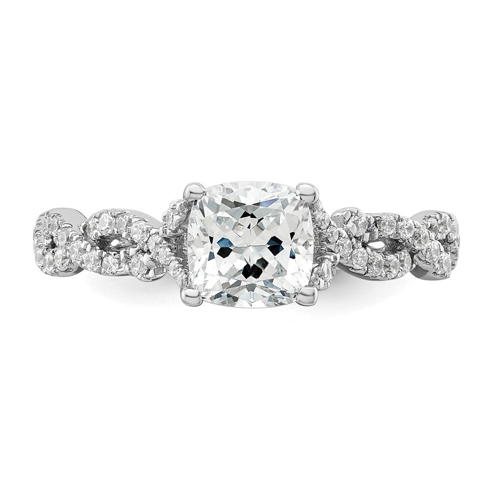14k White Gold 3/8 Ct. Lab Grown Diamond VS/SI+ G+ 1 Ct. Center Cushion Engagement Ring