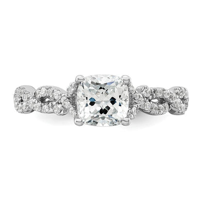 14k White Gold 3/8 Ct. Lab Grown Diamond VS/SI+ G+ 1 Ct. Center Cushion Engagement Ring