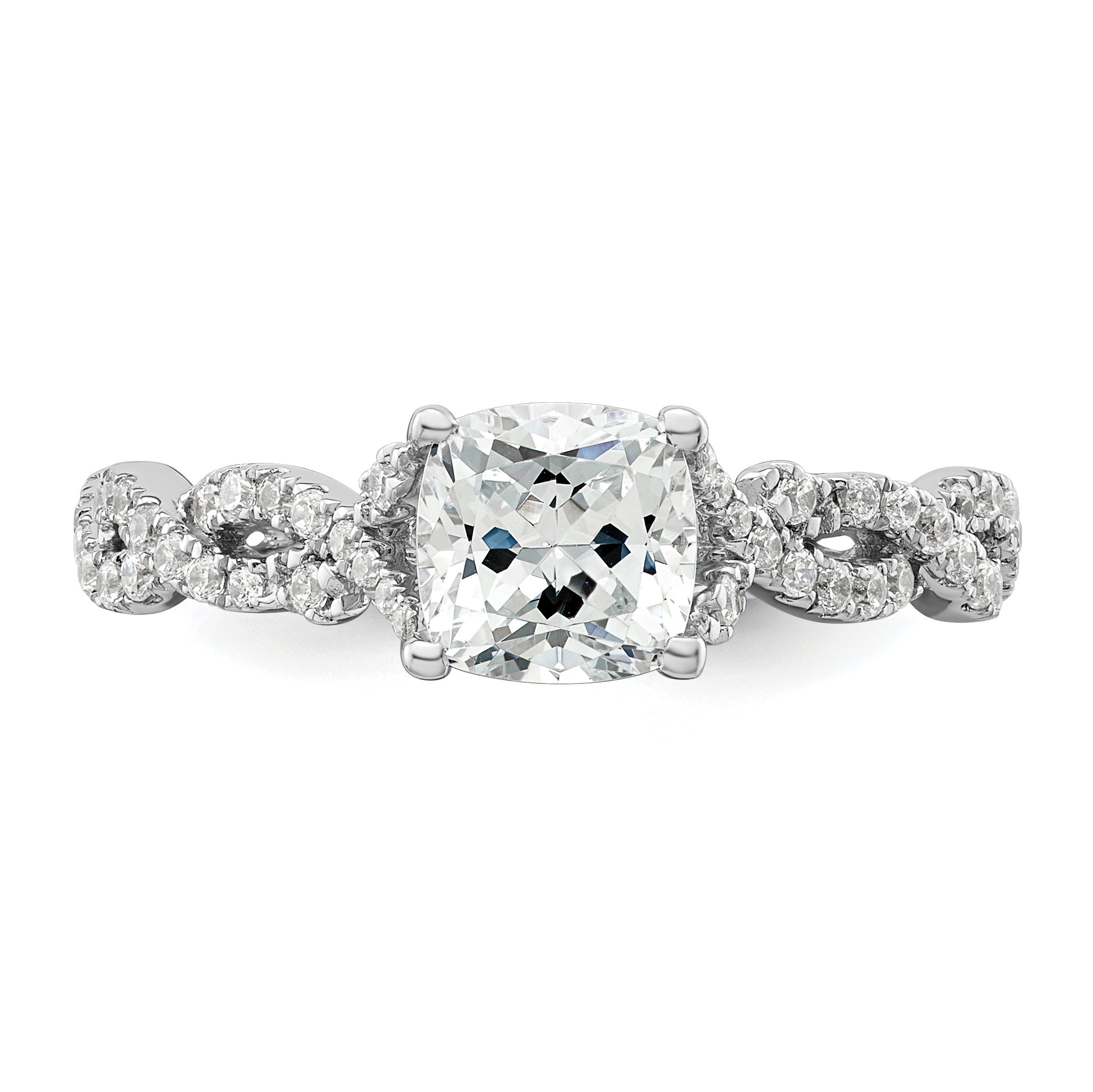 14k White Gold 3/8 Ct. Lab Grown Diamond VS/SI+ G+ 1 Ct. Center Cushion Engagement Ring