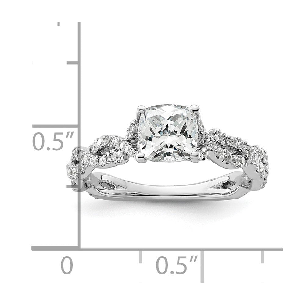 14k White Gold 3/8 Ct. Lab Grown Diamond VS/SI+ G+ 1 Ct. Center Cushion Engagement Ring