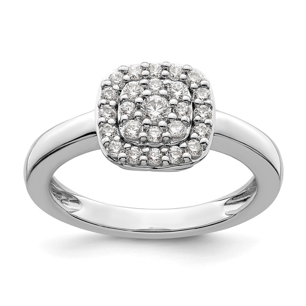 14K White Gold 3/8 Carat Lab Grown Diamond Vs/Si+ G+ Complete Square Halo Ring (Size 7 Only)