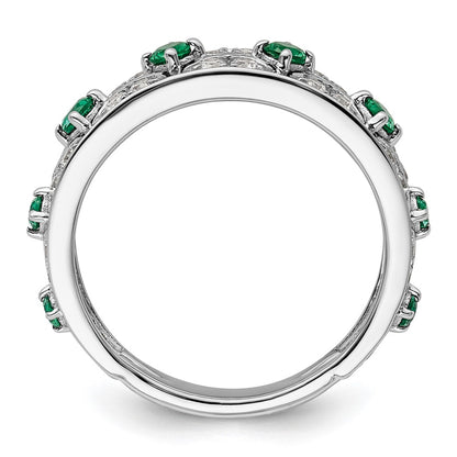 14k White Gold 1/2 Ct. Lab Grown Diamond VS/SI+ G+ and Lab Created Emerald Ring