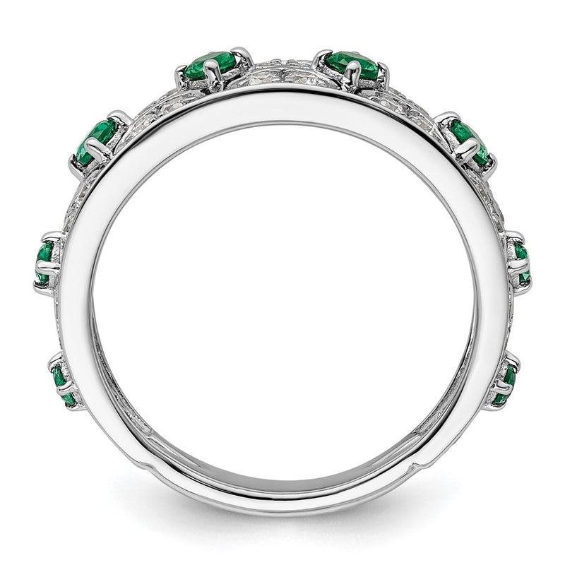 14k White Gold 1/2 Ct. Lab Grown Diamond VS/SI+ G+ and Lab Created Emerald Ring