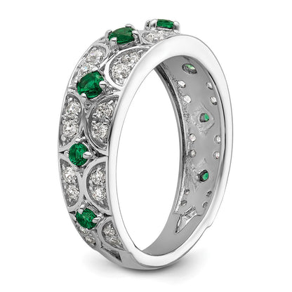 14k White Gold 1/2 Ct. Lab Grown Diamond VS/SI+ G+ and Lab Created Emerald Ring