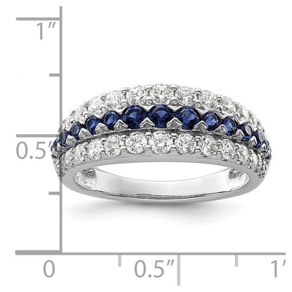 14k White Gold 7/8 Ct. Lab Grown Diamond VS/SI+ G+ and Lab Created Blue Sapphire Fashion Ring