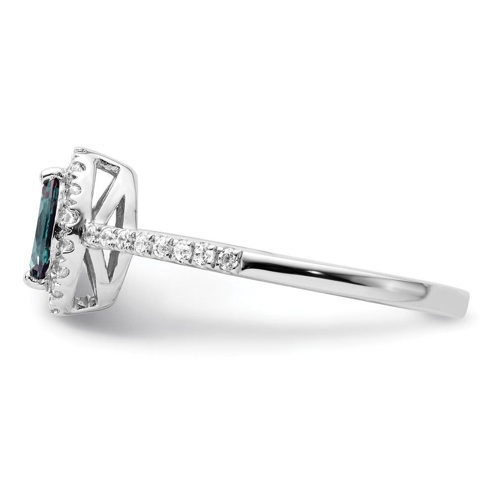 14k White Gold 1/5 Ct. Lab Grown Diamond VS/SI+ G+ and Lab Created Alexandrite June Birthstone Ring