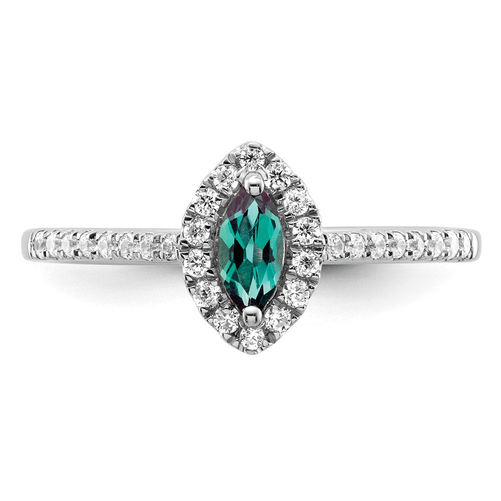 14k White Gold 1/5 Ct. Lab Grown Diamond VS/SI+ G+ and Lab Created Alexandrite June Birthstone Ring
