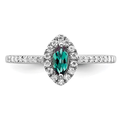 14k White Gold 1/5 Ct. Lab Grown Diamond VS/SI+ G+ and Lab Created Alexandrite June Birthstone Ring